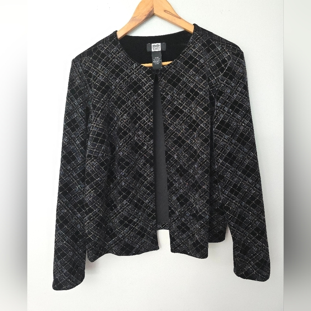 Vtg Jacket Womens 14/16 W Black Velvet Sparkle Dressy Preppy Clueless Academia